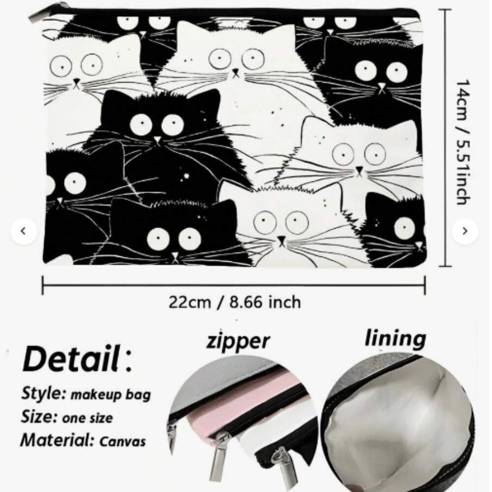 Cat Bag Zip Makeup Pencil Case Cards Dice Cord Phone Case - Picture 2 of 2